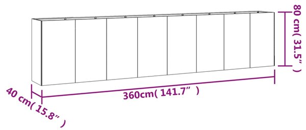 VidaXL Ζαρντινιέρα 360 x 40 x 80 εκ. από Ατσάλι Σκληρυθέν στον Αέρα