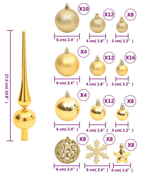 VidaXL Σετ Μπάλες Χριστουγεννιάτικες 111 τεμ. Χρυσές από Πολυστυρένιο