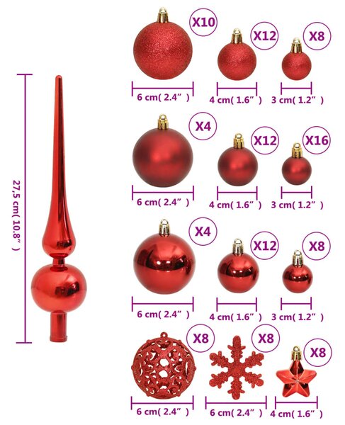 VidaXL Σετ Μπάλες Χριστουγεννιάτικες 111τεμ. Κόκκινες από Πολυστυρένιο