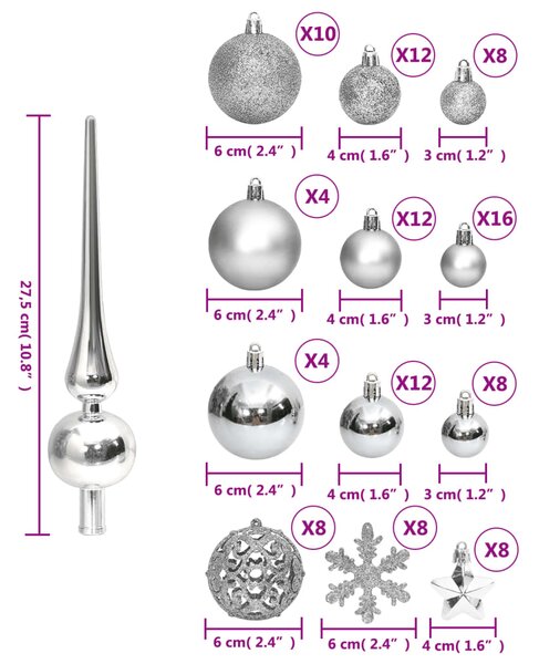 VidaXL Σετ Μπάλες Χριστουγεννιάτικες 111τεμ Ασημένιες από Πολυστυρένιο