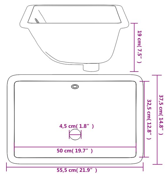 VidaXL Νιπτήρας Μπάνιου Ορθογώνιος Λευκός 55,5x37,5x19 εκ. Κεραμικός