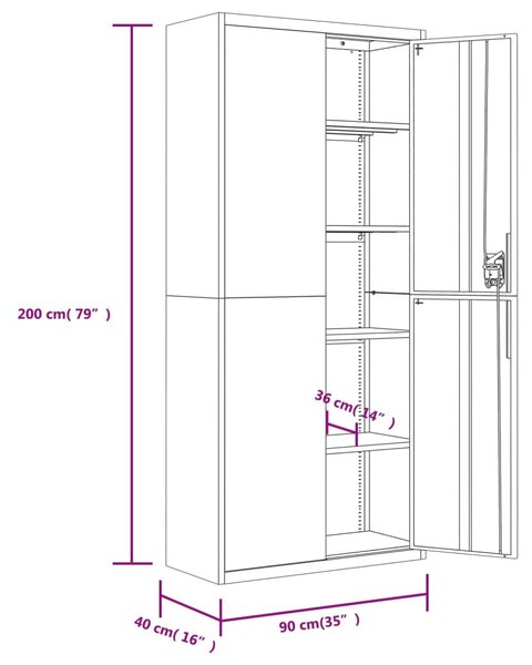 VidaXL Αρχειοθήκη Μαύρη 90 x 40 x 200 εκ. από Ατσάλι