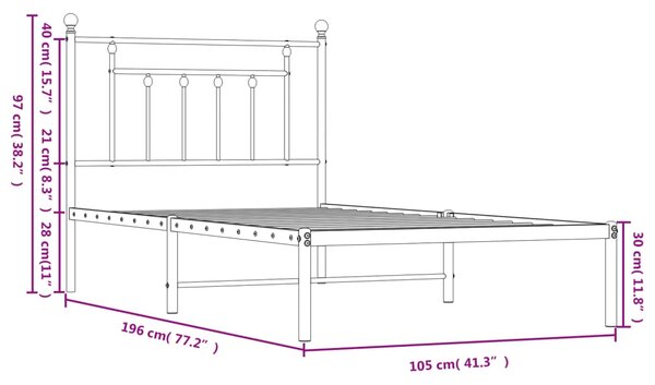 VidaXL Πλαίσιο Κρεβατιού με Κεφαλάρι Μαύρο 100 x 190 εκ. Μεταλλικό