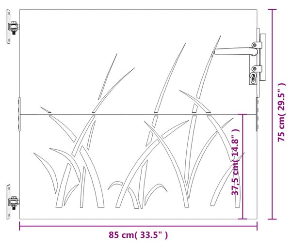 VidaXL Πύλη Κήπου με Σχέδιο Γρασίδι 85 x 75 εκ. από Ατσάλι Corten