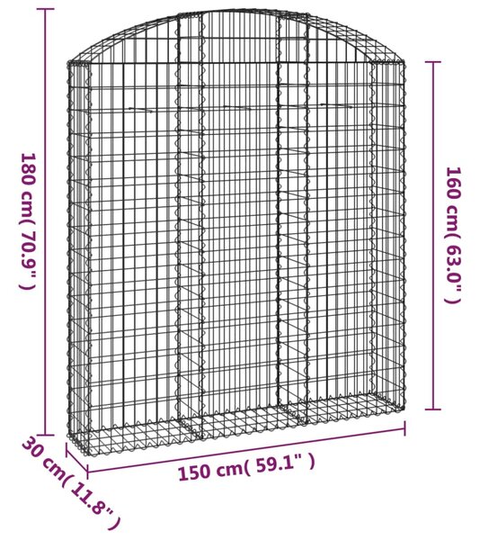 VidaXL Συρματοκιβώτιο Τοξωτό 150x30x160/180εκ. από Γαλβανισμένο Χάλυβα