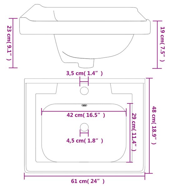 VidaXL Νιπτήρας Μπάνιου Ορθογώνιος Λευκός 61 x 48 x 23 εκ. Κεραμικός