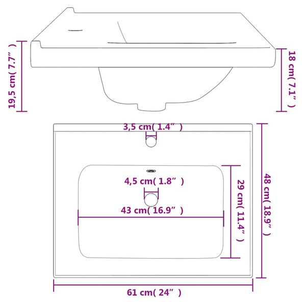 VidaXL Νιπτήρας Μπάνιου Ορθογώνιος Λευκός 61 x 48 x 19,5 εκ. Κεραμικός