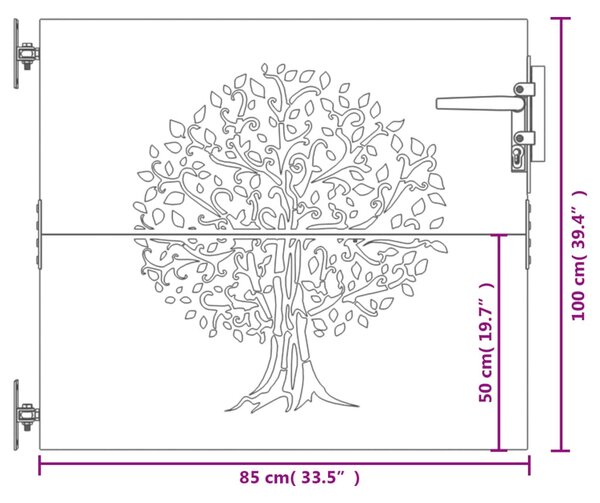 VidaXL Πύλη Κήπου με Σχέδιο Δέντρο 85 x 100 εκ. από Ατσάλι Corten