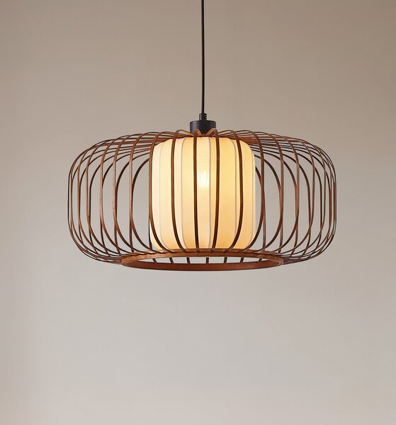 Lindby Κρεμαστό φωτιστικό Davella, Ø 50 cm, μπαμπού, ύφασμα, ρυθμιζόμενος, Ξύλου, Σαλόνι / τραπεζαρία, Μπαμπού, Σκανδιναβικό