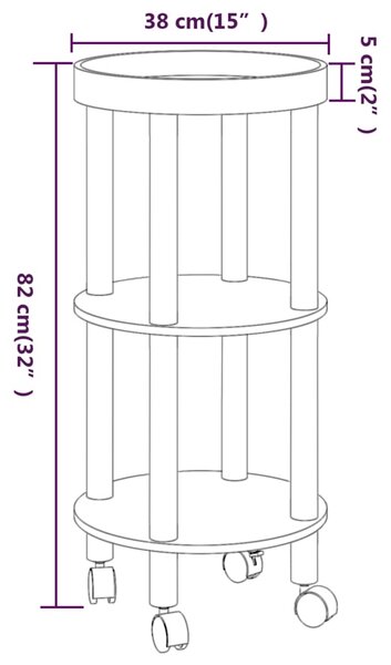 VidaXL Τρόλεϊ 3 Επιπέδων Μαύρο 38 x 38 x 82 εκ. Επεξ. Ξύλο/Μασίφ Πεύκο