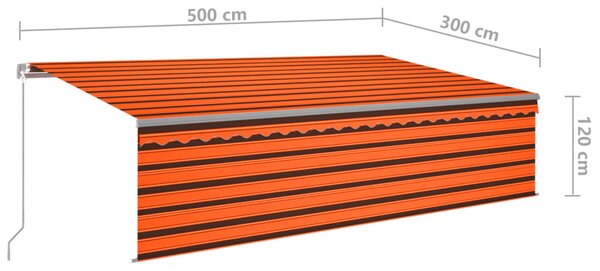 VidaXL Τέντα Συρόμενη Χειροκίνητη με Σκίαστρο&LED Πορτοκαλί/Καφέ 5x3 μ