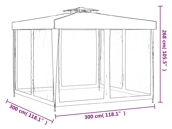 VidaXL Κιόσκι με Διπλή Οροφή Ανθρακί 3 x 3 x 2,68 μ. Υφασμάτινο