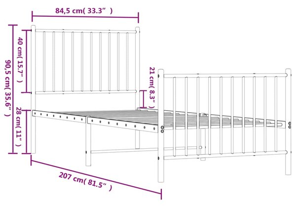 VidaXL Πλαίσιο Κρεβατιού με Κεφαλάρι/Ποδαρικό Μαύρο 80x200 εκ. Μέταλλο