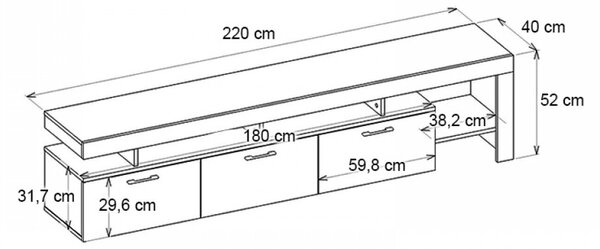 Έπιπλο τηλεόρασης Acnes χρώμα μαύρο - καρυδί 220x40x52εκ