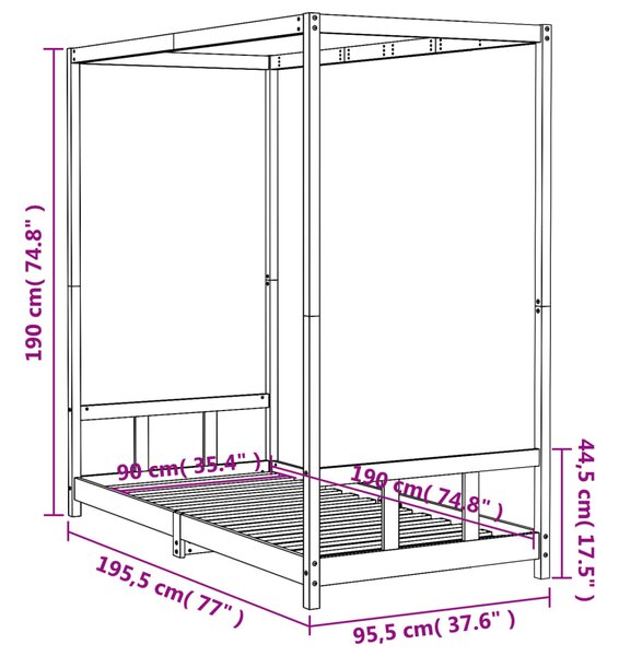 VidaXL Πλαίσιο Παιδικού Κρεβατιού Μαύρο 90 x 190 εκ. Μασίφ Ξύλο Πεύκου