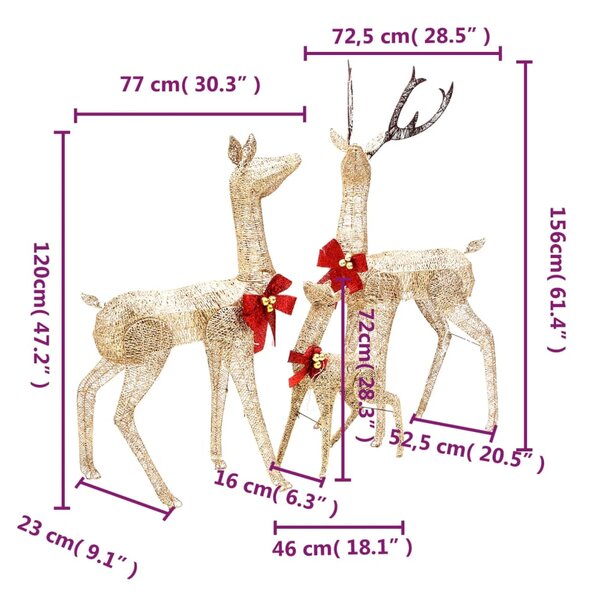 VidaXL Οικογένεια Ταράνδων Χριστουγεν. Διακοσμητικό Χρυσό 201 LED