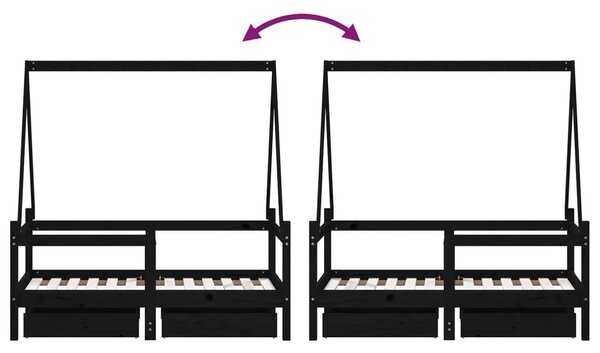 VidaXL Πλαίσιο Παιδικού Κρεβατιού Συρτάρια Μαύρο 70x140εκ. Ξύλο Πεύκου