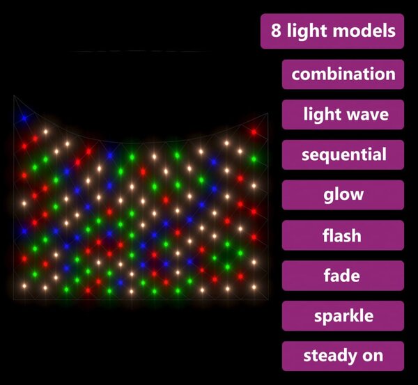 VidaXL Χριστουγεν. Φωτάκια Δίχτυ Πολύχρωμα Εσ./Εξ. Χώρου 3x2μ. 204 LED