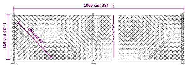 VidaXL Συρματόπλεγμα Περίφραξης Ασημί 1,1 x 10 μ. με Βάσεις Φλάντζα