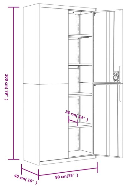 VidaXL Αρχειοθήκη Λευκή 90x40x200 εκ. Ατσάλινη