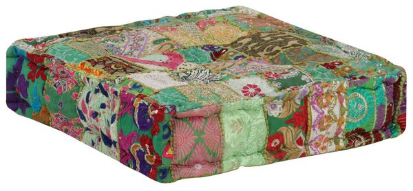 VidaXL Πουφ Patchwork Τετράγωνο Χειροπ. Πράσινο 50x50x12 εκ. Βαμβάκι