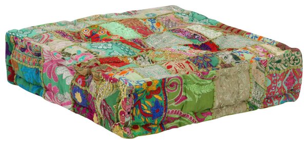 VidaXL Πουφ Patchwork Τετράγωνο Χειροπ. Πράσινο 50x50x12 εκ. Βαμβάκι