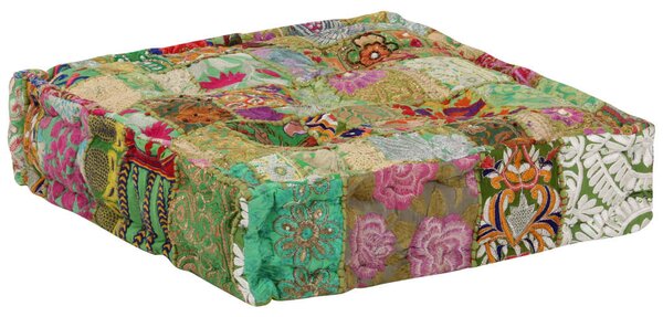 VidaXL Πουφ Patchwork Τετράγωνο Χειροπ. Πράσινο 50x50x12 εκ. Βαμβάκι