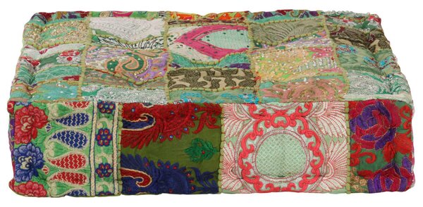 VidaXL Πουφ Patchwork Τετράγωνο Χειροπ. Πράσινο 50x50x12 εκ. Βαμβάκι