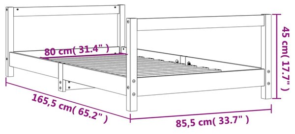 VidaXL Πλαίσιο Παιδικού Κρεβατιού Μαύρο 80x160 εκ. Μασίφ Ξύλο Πεύκου