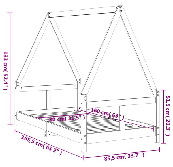 VidaXL Πλαίσιο Παιδικού Κρεβατιού 80 x 160 εκ. από Μασίφ Ξύλο Πεύκου