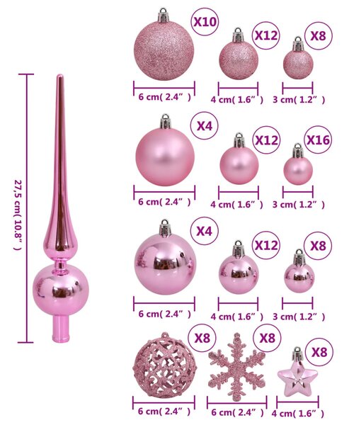 VidaXL Σετ Μπάλες Χριστουγεννιάτικες 111 τεμ. Ροζ από Πολυστυρένιο