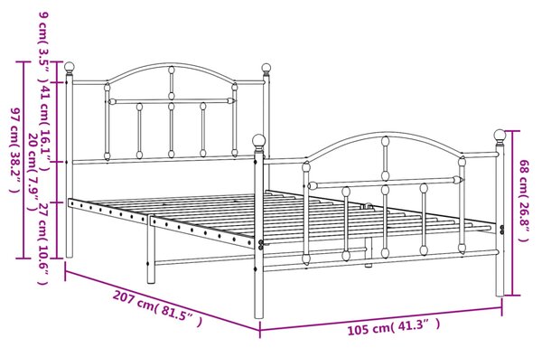 VidaXL Πλαίσιο Κρεβατιού με Κεφαλάρι&Ποδαρικό Λευκό 100x200εκ. Μέταλλο