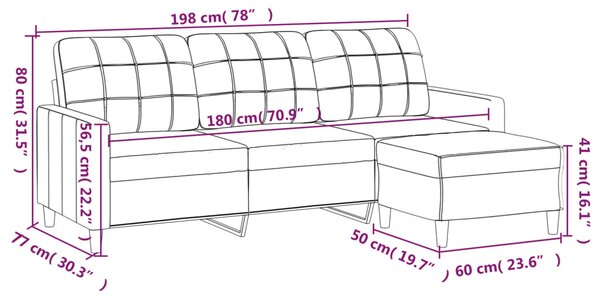VidaXL Καναπές Τριθέσιος Μπορντό 180 εκ. Υφασμάτινος με Υποπόδιο