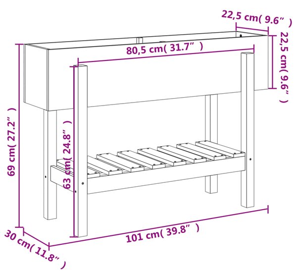 VidaXL Ζαρντινιέρα Υπερυψωμένη 101x30x69 εκ. από Μασίφ Ξύλο Πεύκου