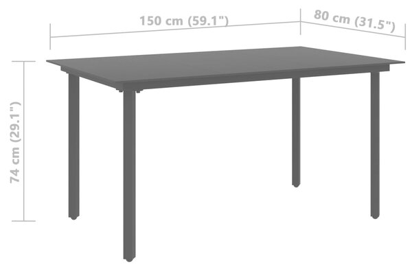 VidaXL Τραπεζαρία Κήπου Μαύρη 150 x 80 x 74 εκ. από Ατσάλι / Γυαλί