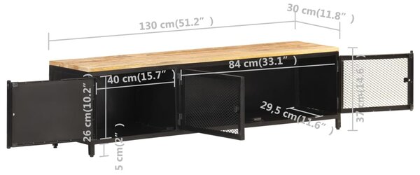 VidaXL Έπιπλο Τηλεόρασης 130x30x37 εκ. Μασίφ Ακατέργαστο Ξύλο Μάνγκο