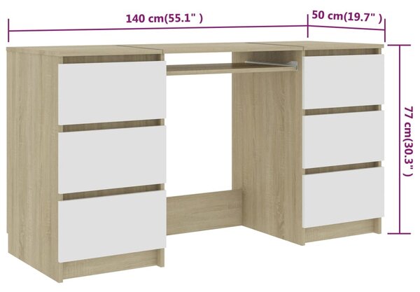 VidaXL Γραφείο Λευκό/Sonoma Δρυς 140 x 50 x 77 εκ. από Μοριοσανίδα