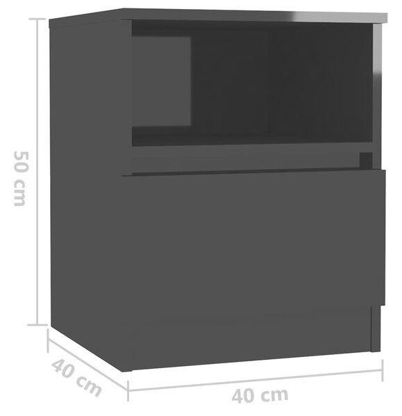 VidaXL Κομοδίνα 2 τεμ. Γυαλιστερό Μαύρο 40x40x50 εκ. από Μοριοσανίδα