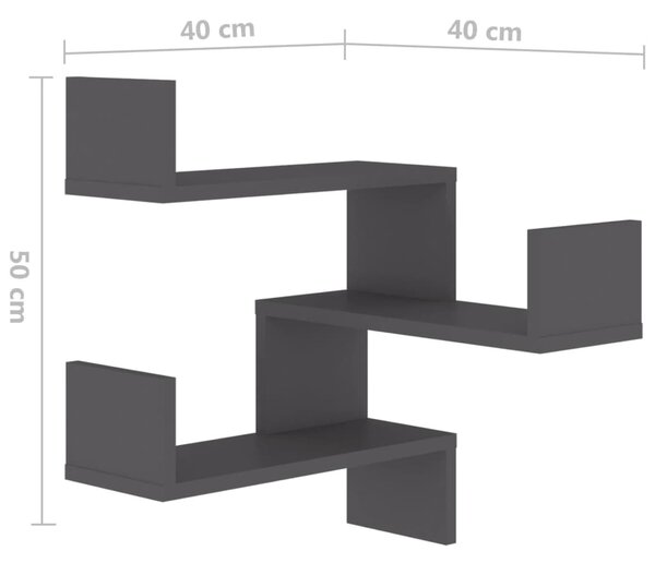 VidaXL Γωνιακή Ραφιέρα Τοίχου Γκρι 40 x 40 x 50 εκ. από Επεξ. Ξύλο