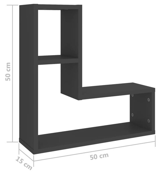 VidaXL Ραφιέρες Τοίχου 2 τεμ. Γκρι 50 x 15 x 50 εκ. από Μοριοσανίδα