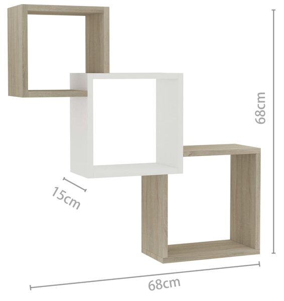 VidaXL Ράφια Κύβοι Τοίχου Λευκά/Sonoma Δρυς 68x15x68 εκ. Επεξ. Ξύλο