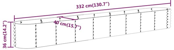 VidaXL Ζαρντινιέρα Ασημί 332x40x36 εκ. Ατσάλι με Ηλεκτρ. Βαφή Πούδρας