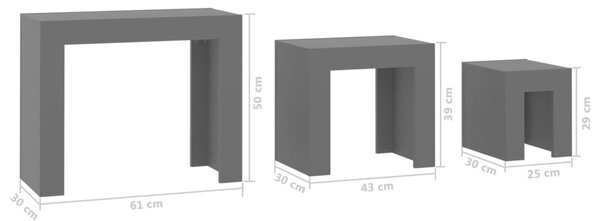 VidaXL Τραπεζάκια Ζιγκόν 3 τεμ. Γκρι από Μοριοσανίδα