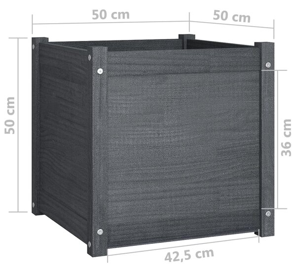 VidaXL Ζαρντινιέρες 2 τεμ. Γκρι 50 x 50 x 50 εκ από Μασίφ Ξύλο Πεύκου