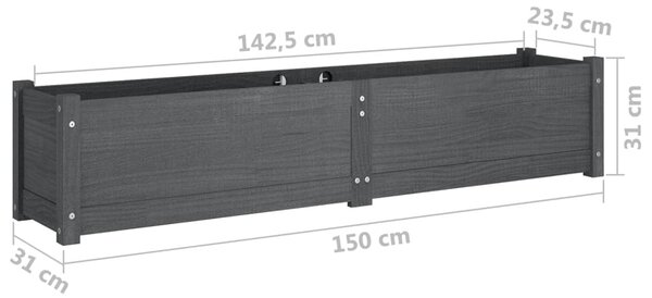 VidaXL Ζαρντινιέρα Υπερυψωμένη Γκρι 150x31x31εκ. από Μασίφ Ξύλο Πεύκου