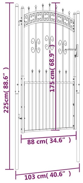 VidaXL Πόρτα Φράχτη με Ακίδες Μαύρη 103x225 εκ. Ατσάλι με Ηλεκτρ. Βαφή