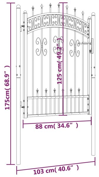 VidaXL Πόρτα Φράχτη με Ακίδες Μαύρη 103x175 εκ. Ατσάλι με Ηλεκτρ. Βαφή