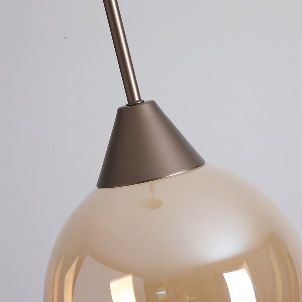 Searchlight Κρεμαστό φωτιστικό LED OPUS Lux, 1 λάμπα, χάλκινο, γυαλί κεχριμπαριού, CCT, ρυθμιζόμενος, Μπρούτζινο / Αντικέ ορείχαλκου, Σαλόνι / τραπεζαρία, Γυαλί