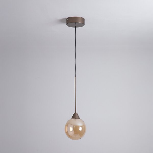 Searchlight Κρεμαστό φωτιστικό LED OPUS Lux, 1 λάμπα, χάλκινο, γυαλί κεχριμπαριού, CCT, ρυθμιζόμενος, Μπρούτζινο / Αντικέ ορείχαλκου, Σαλόνι / τραπεζαρία, Γυαλί