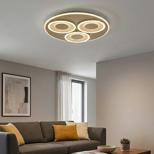 Searchlight Φωτιστικό οροφής LED Wreath Flush, χρώμα άμμου, CCT, σίδερο, με δυνατότητα, ρυθμιζόμενος, Μπεζ, Σαλόνι / τραπεζαρία, Μέταλλο, σύγχρονο